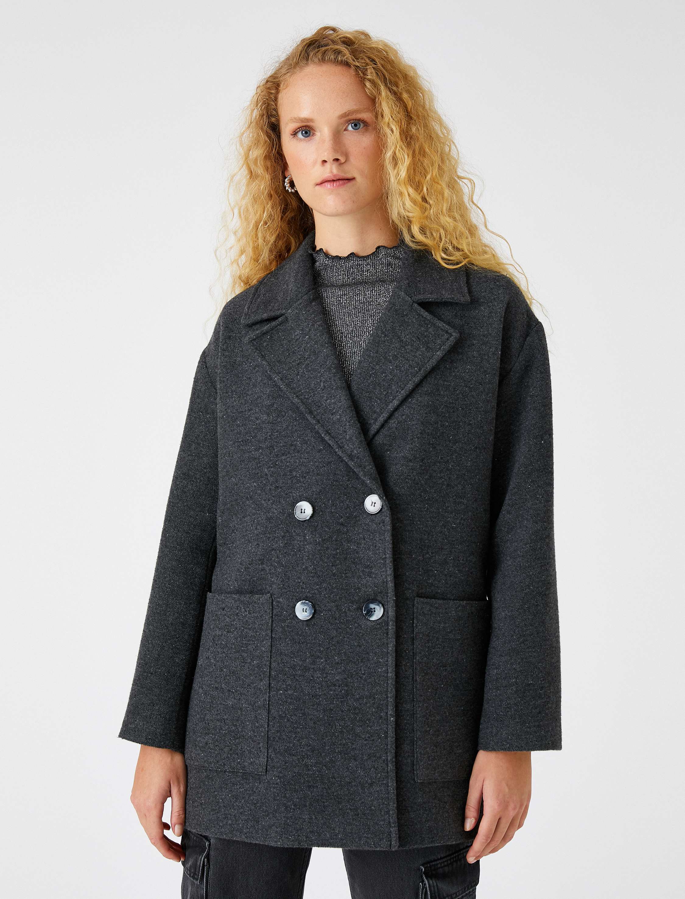   Kruvaze Cepli Kısa Kaban