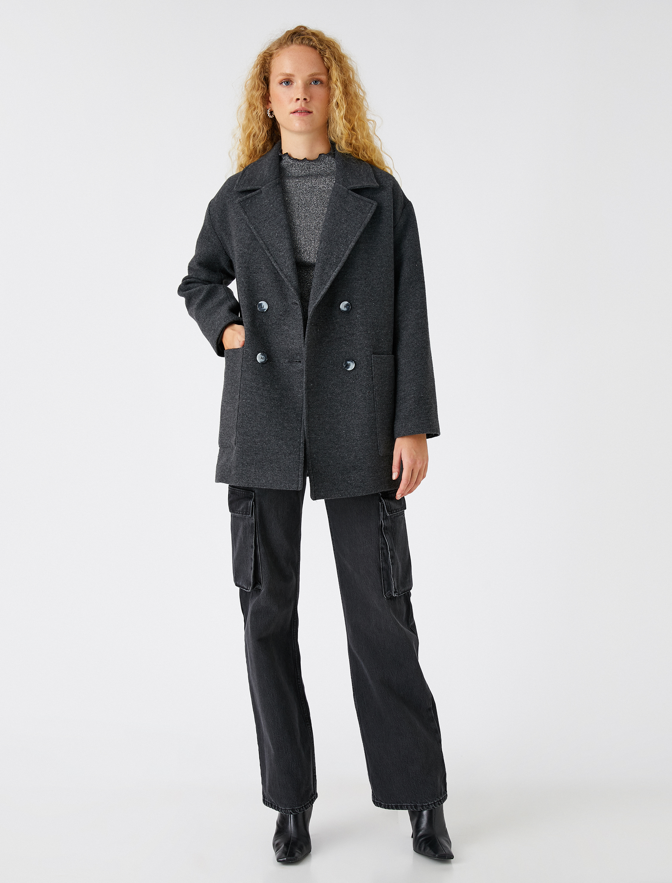   Kruvaze Cepli Kısa Kaban