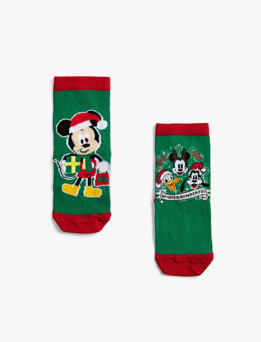  Erkek Çocuk 2'li Mickey Mouse Baskılı Çorap Lisanslı