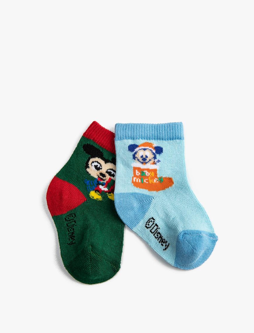  Erkek Bebek 2'li Mickey Mouse Baskılı Çorap Lisanslı
