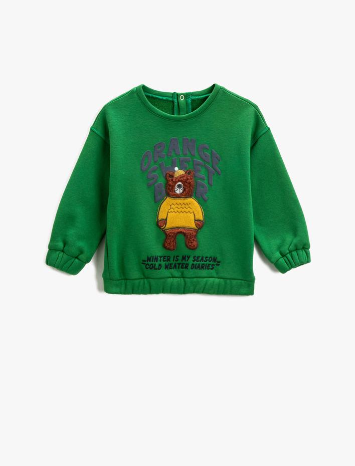 Erkek Bebek Ayıcık Aplike Detaylı Sweatshirt Çıtçıtlı