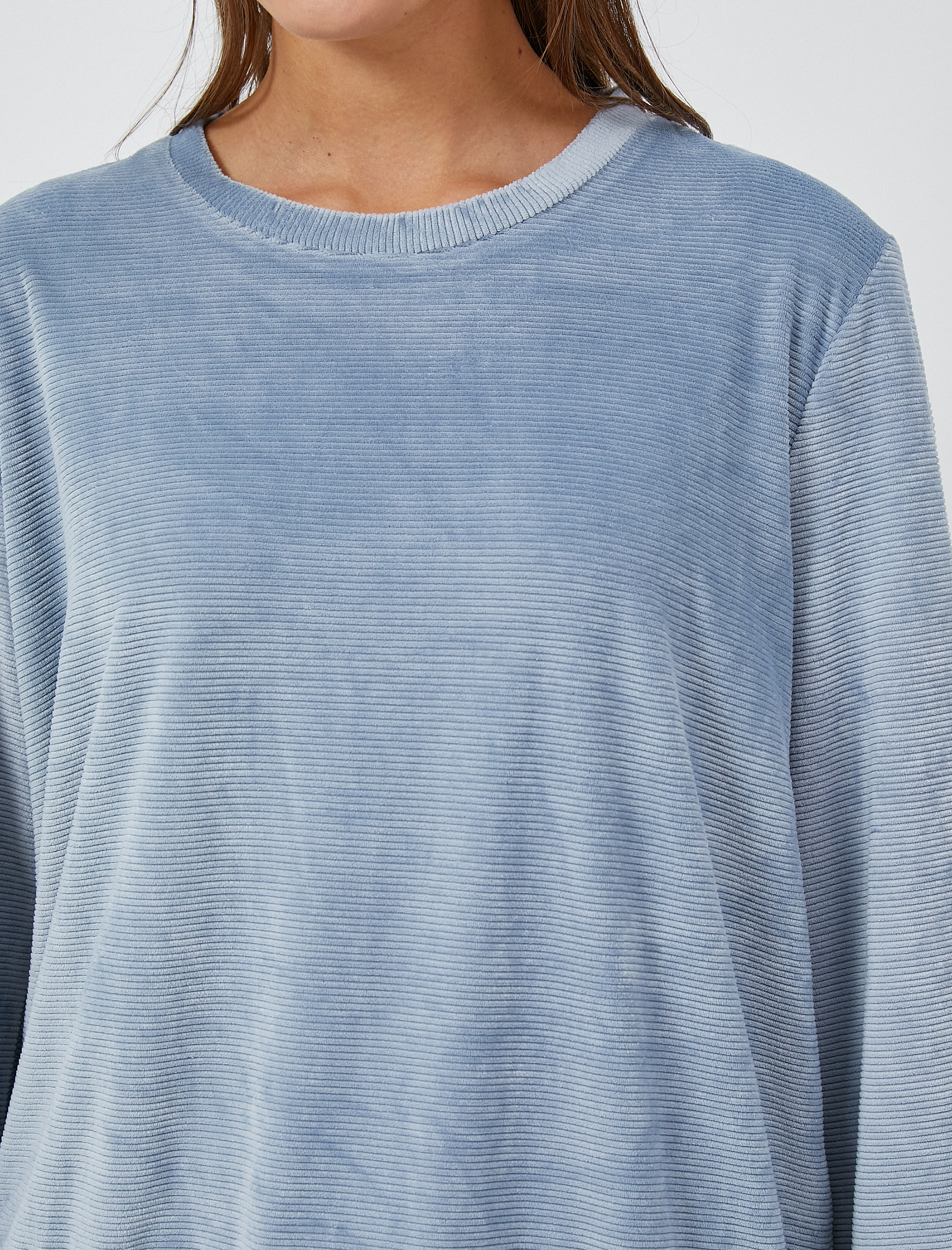   Kadife Pijama Üstü Uzun Kollu Bisiklet Yaka