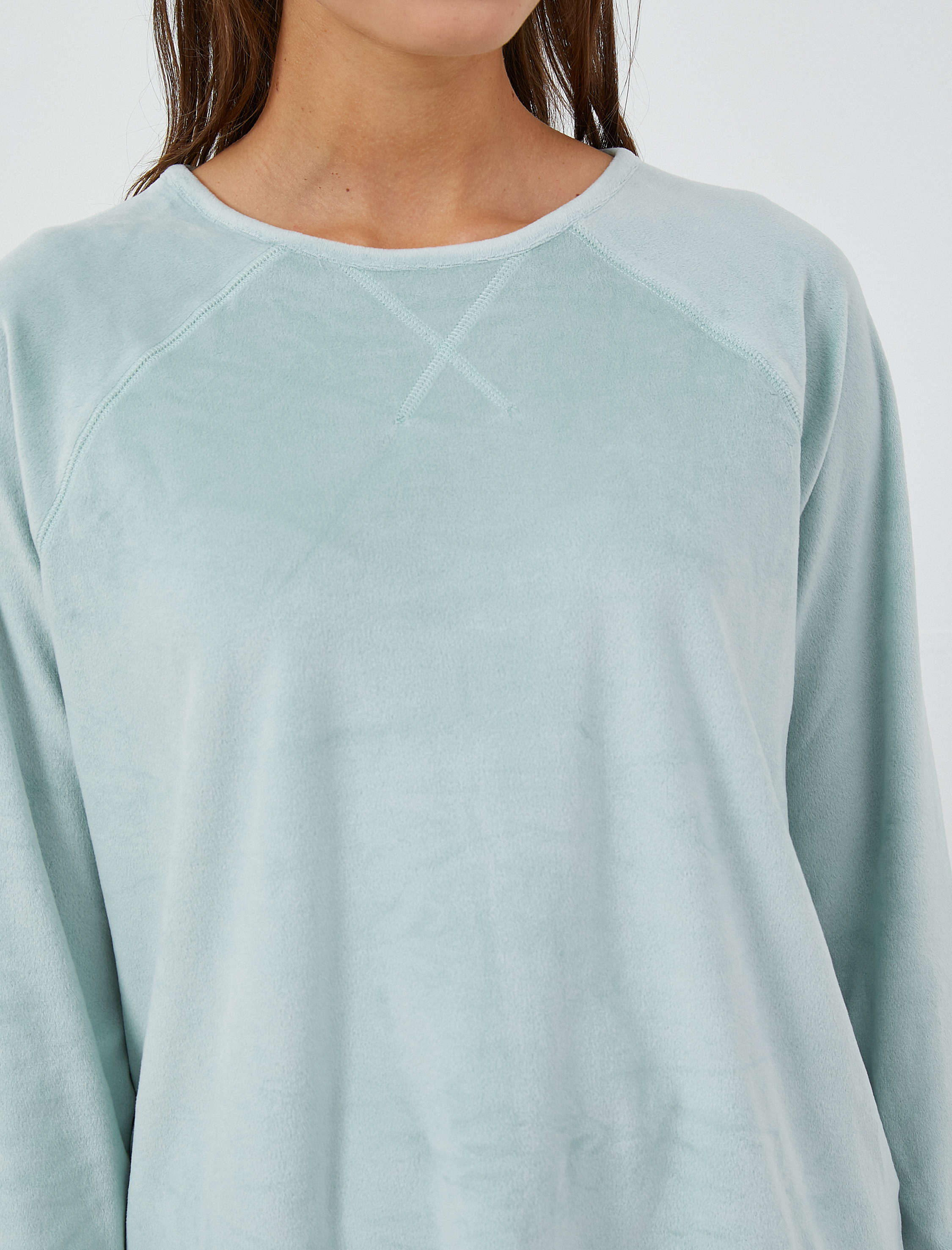   Kadife Pijama Üstü Uzun Kollu Bisiklet Yaka