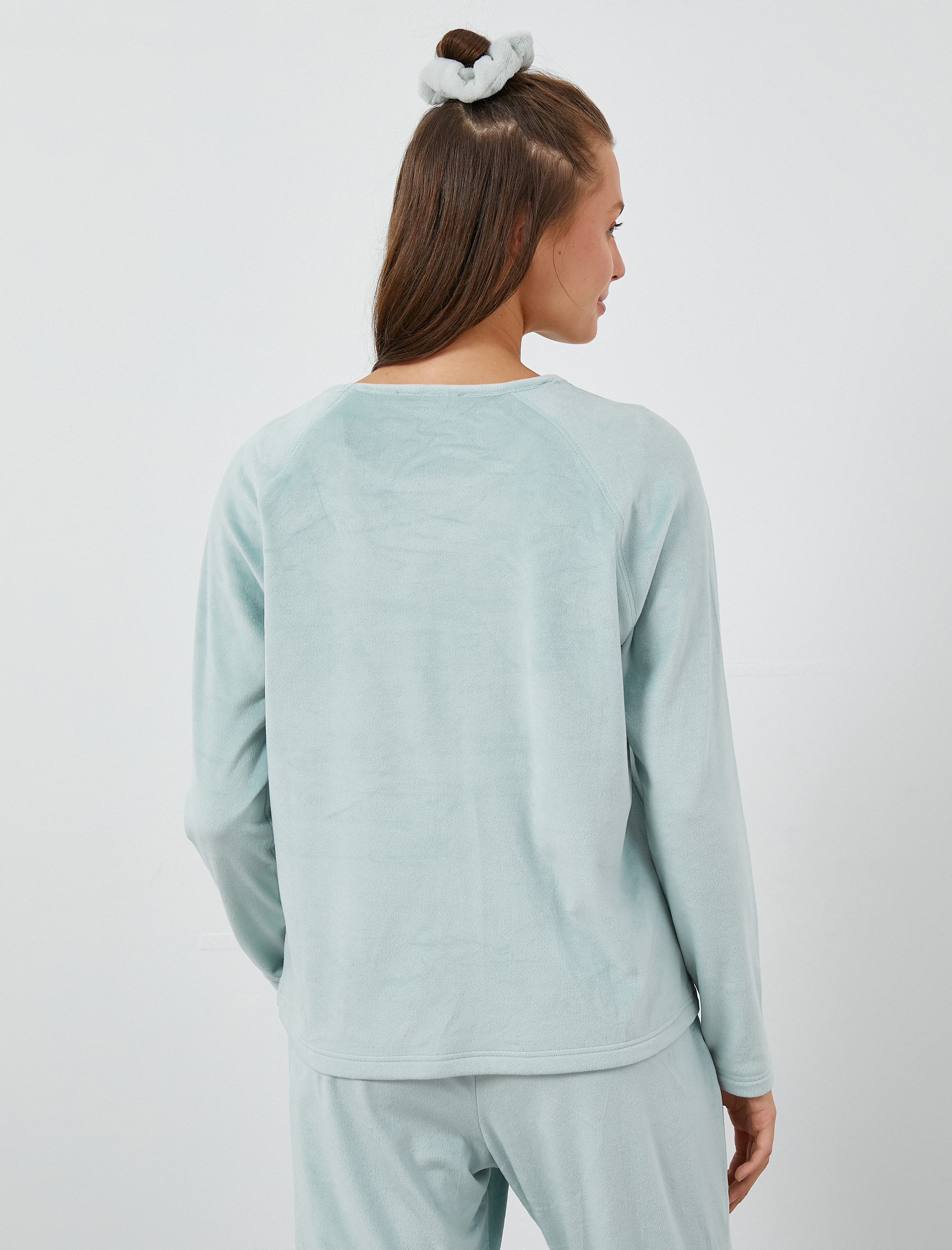   Kadife Pijama Üstü Uzun Kollu Bisiklet Yaka