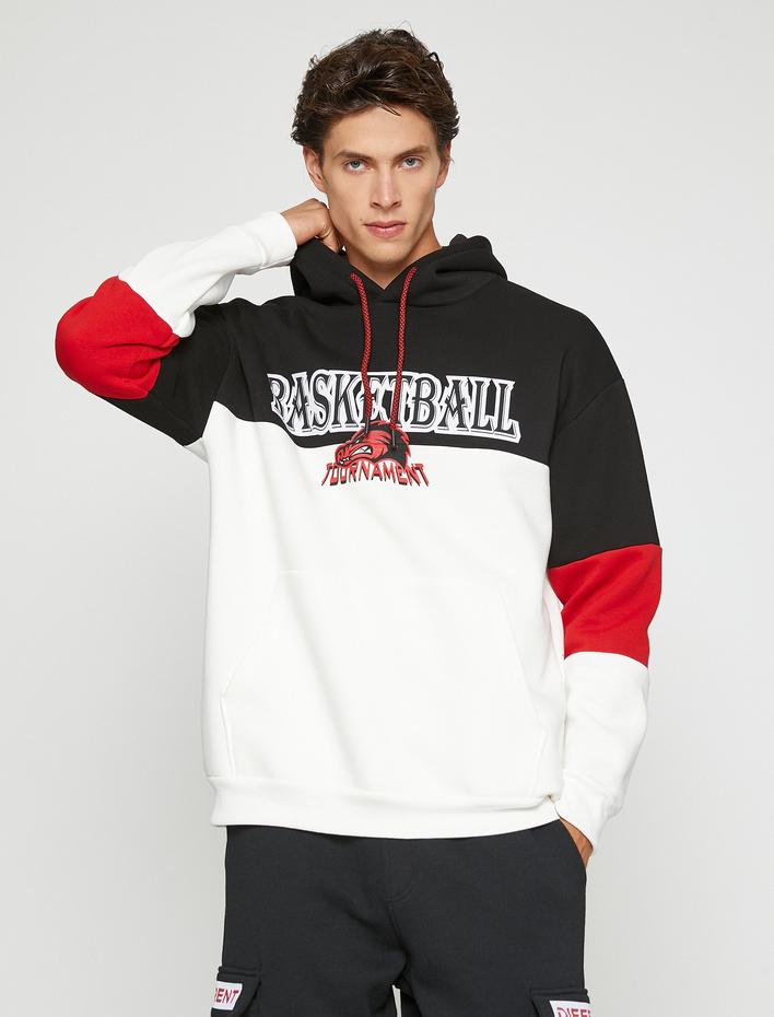  Basketbol Baskılı Sweatshirt Şardonlu Kapşonlu