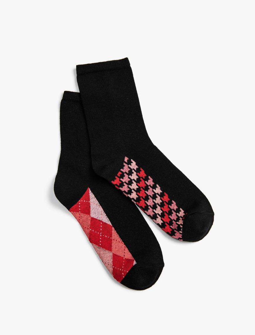 Kadın 2'li Soket Çorap Seti Geometrik Desenli