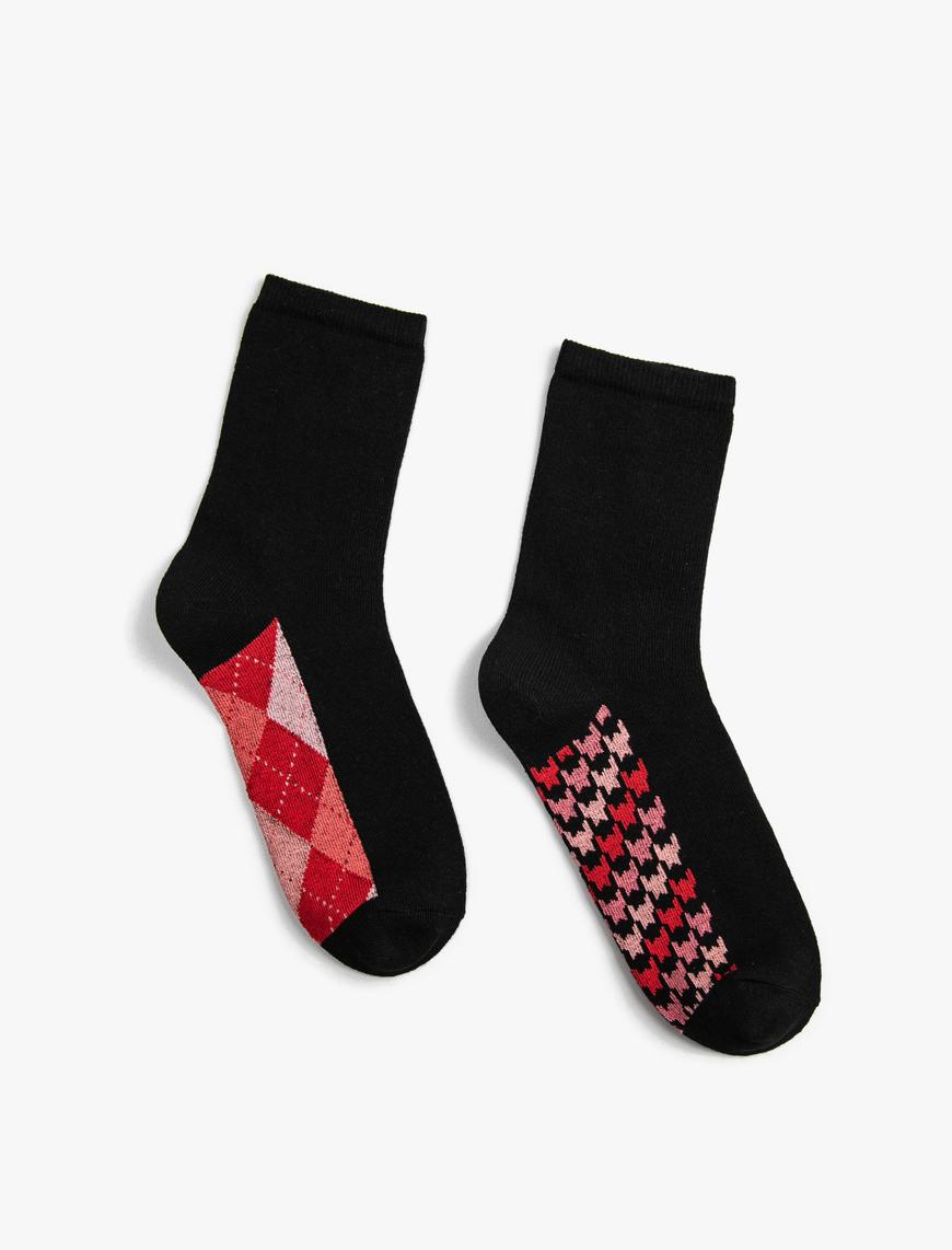  Kadın 2'li Soket Çorap Seti Geometrik Desenli