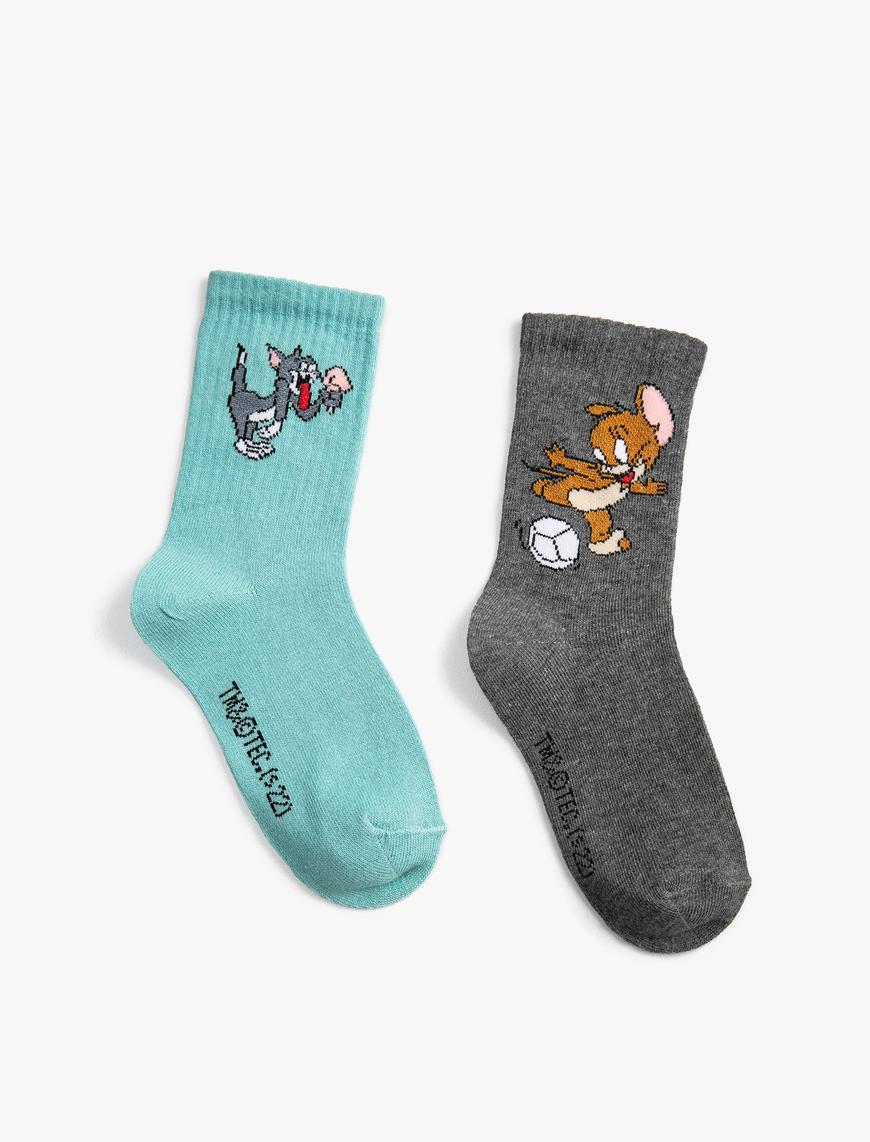  Erkek Çocuk 2'li Tom ve Jerry Baskılı Çorap Lisanslı
