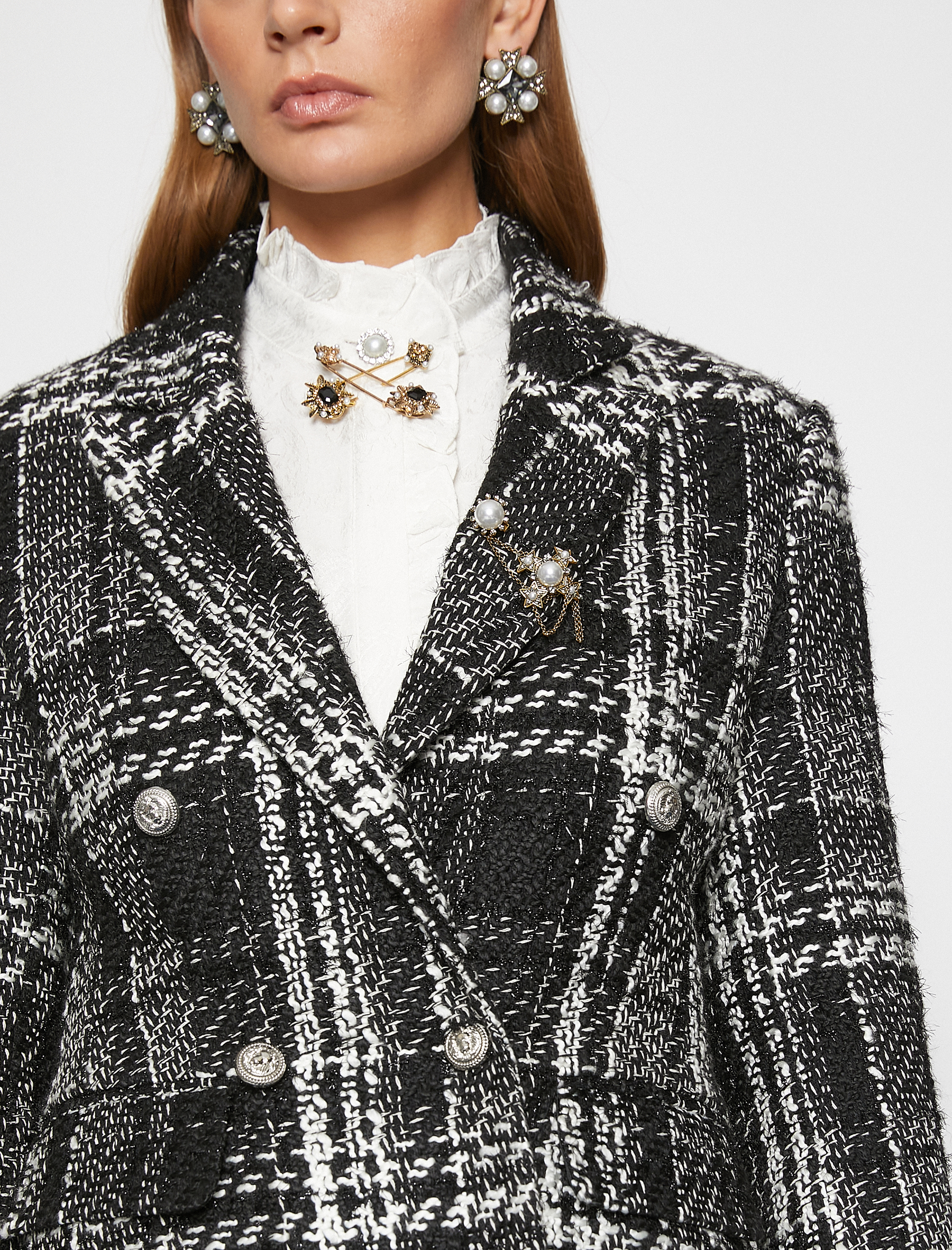   Melis Ağazat X Koton - Kruvaze Düğmeli Ekoseli Tüvit Blazer Ceket