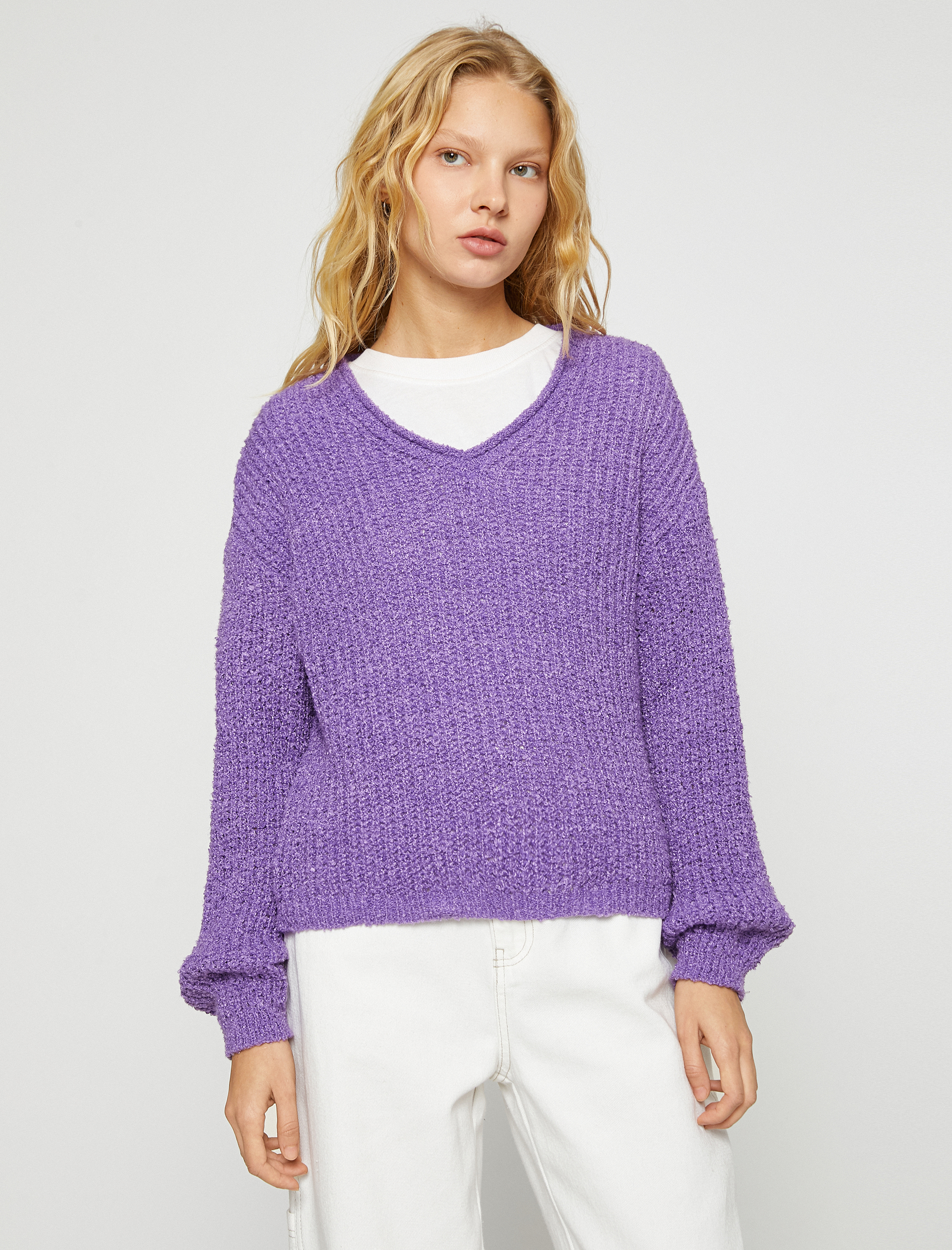 Örgü Triko Kazak V Yaka