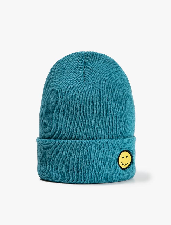 Erkek Emoji İşlemeli Bere Katlama Detaylı