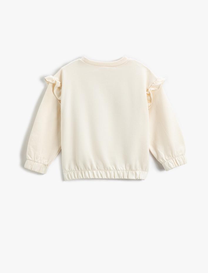 Kız Bebek Kedi Baskılı Sweatshirt Fırfır Detaylı