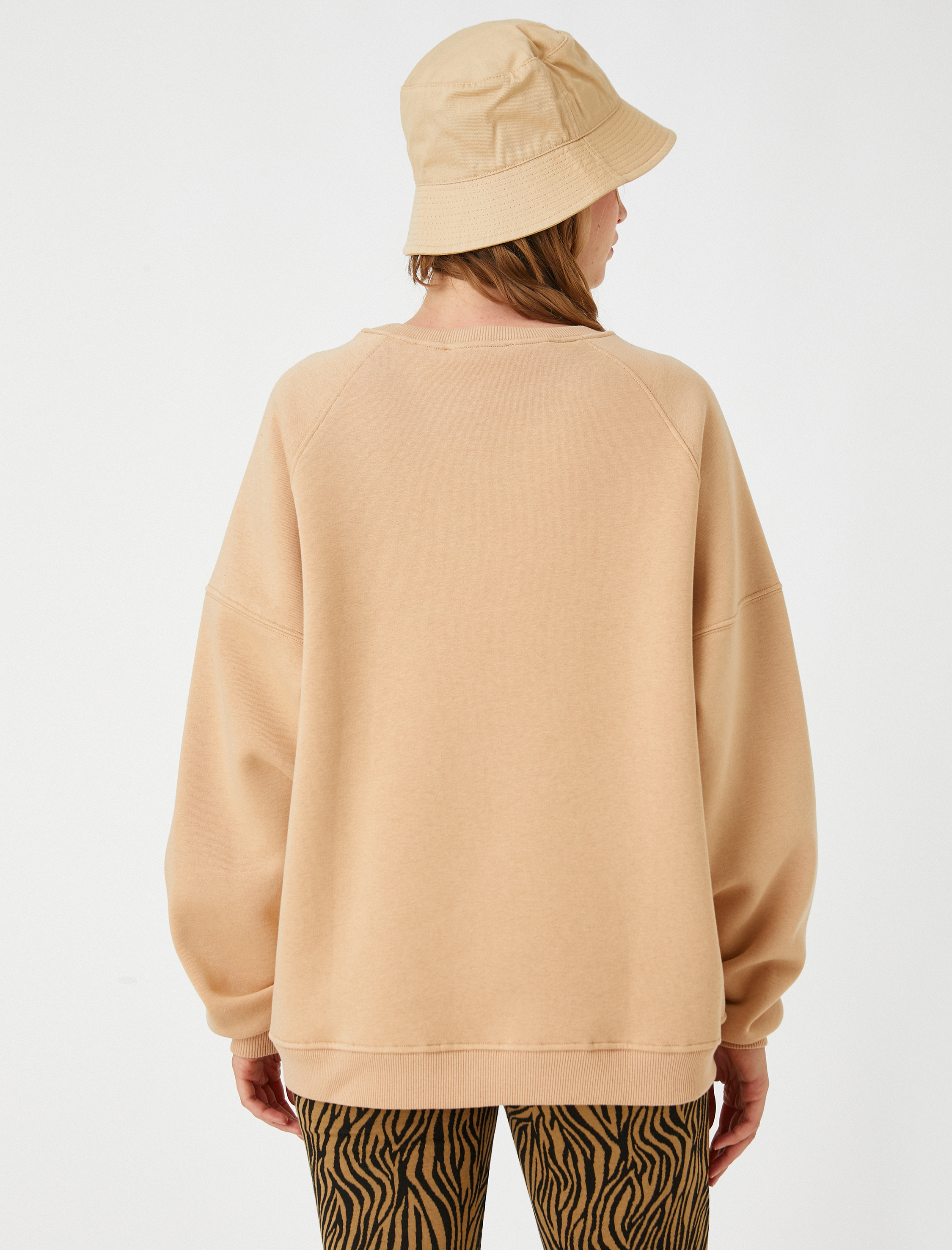   Oversize Bisiklet Yaka Sweatshirt İçi Polarlı
