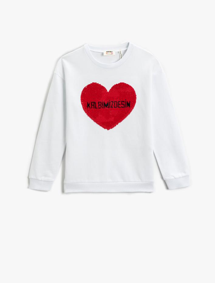 Kız Çocuk Atatürk Baskılı Çift Taraflı Pul Payet İşlemeli Sweatshirt