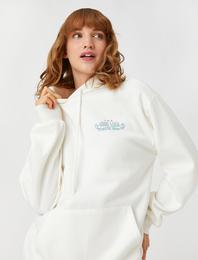 Oversize Baskılı Sweatshirt Kapüşonlu Uzun Kollu İçi Polarlı