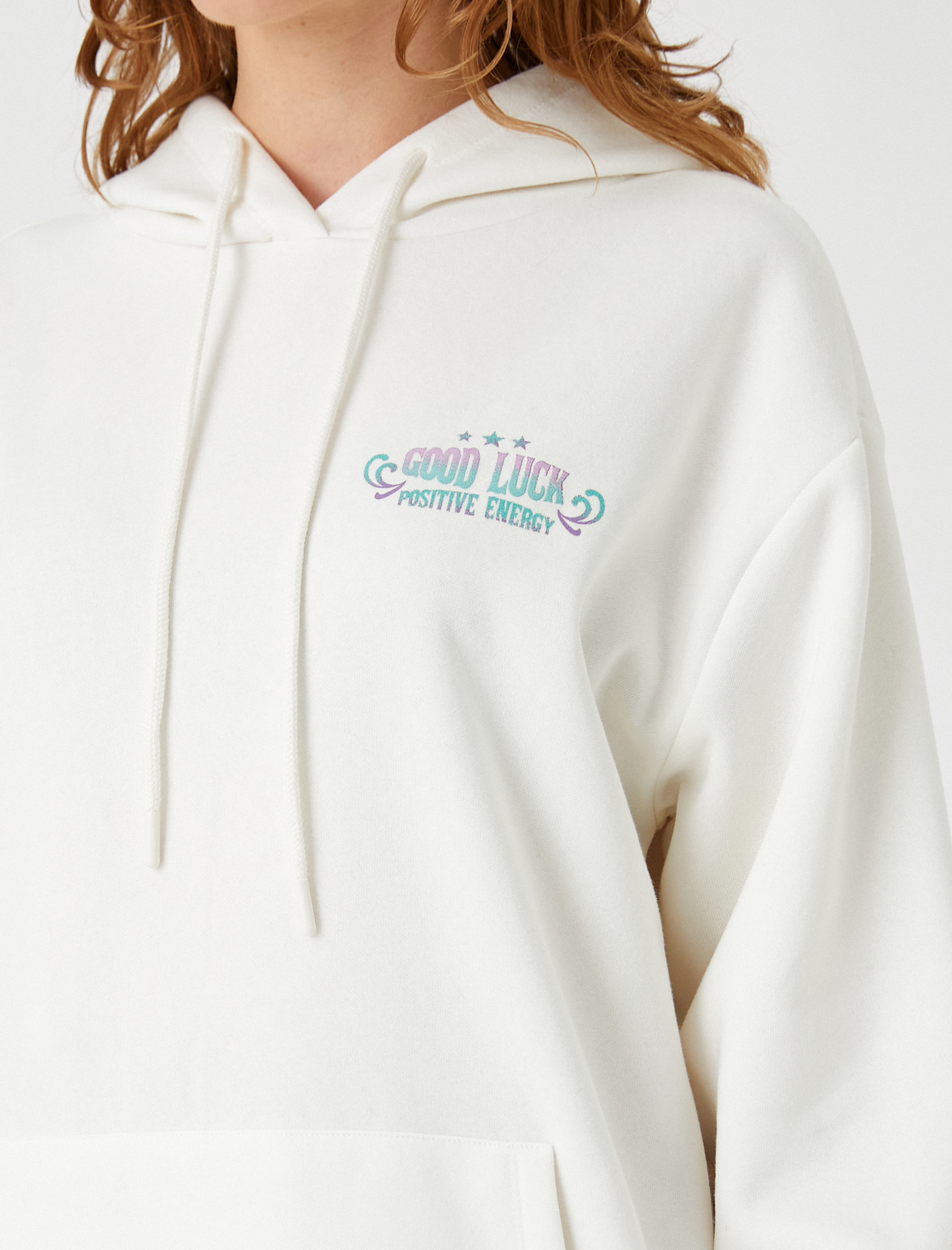   Oversize Baskılı Sweatshirt Kapüşonlu Uzun Kollu İçi Polarlı