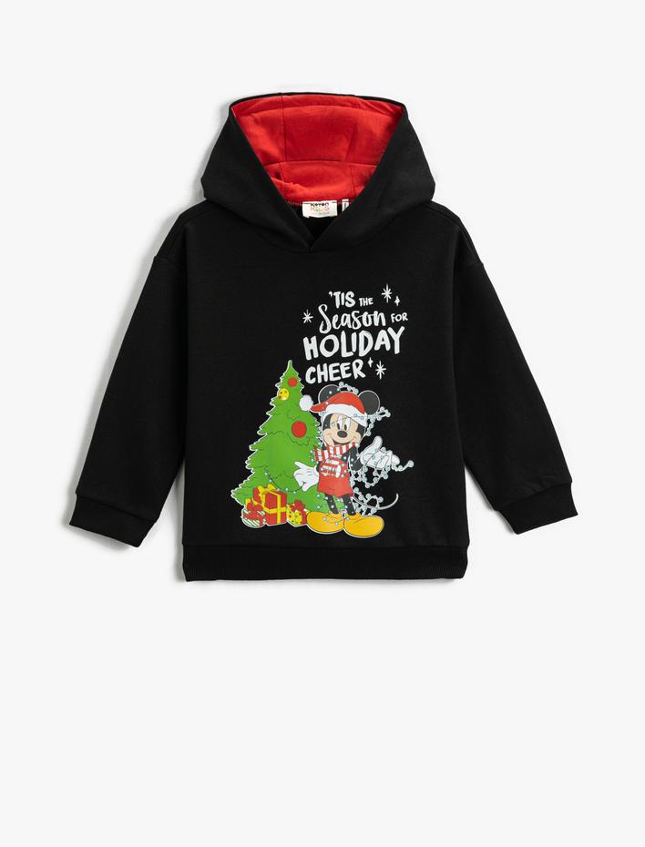 Erkek Çocuk Mickey Mouse Kapşonlu Sweat Yılbaşı Temalı Lisanslı