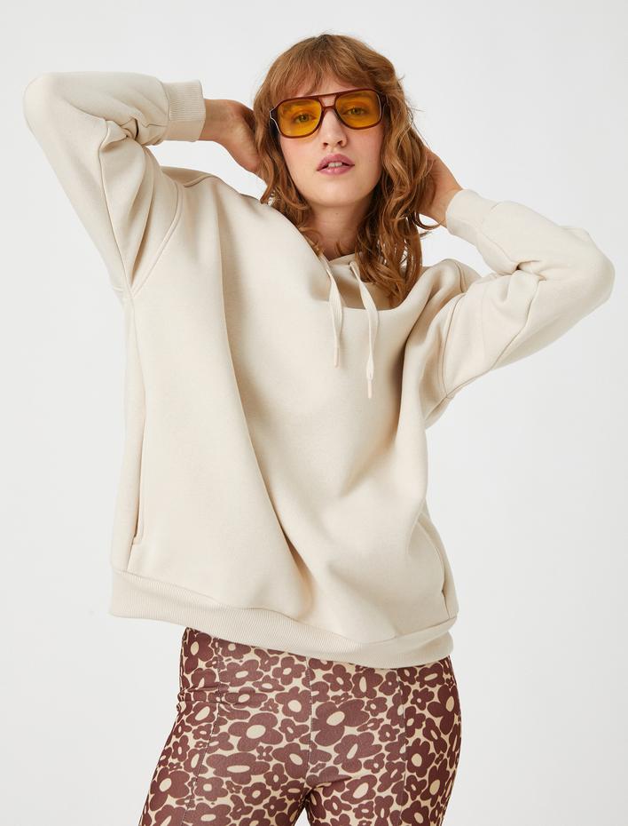  Oversize Kapüşonlu Sweatshirt İçi Polarlı