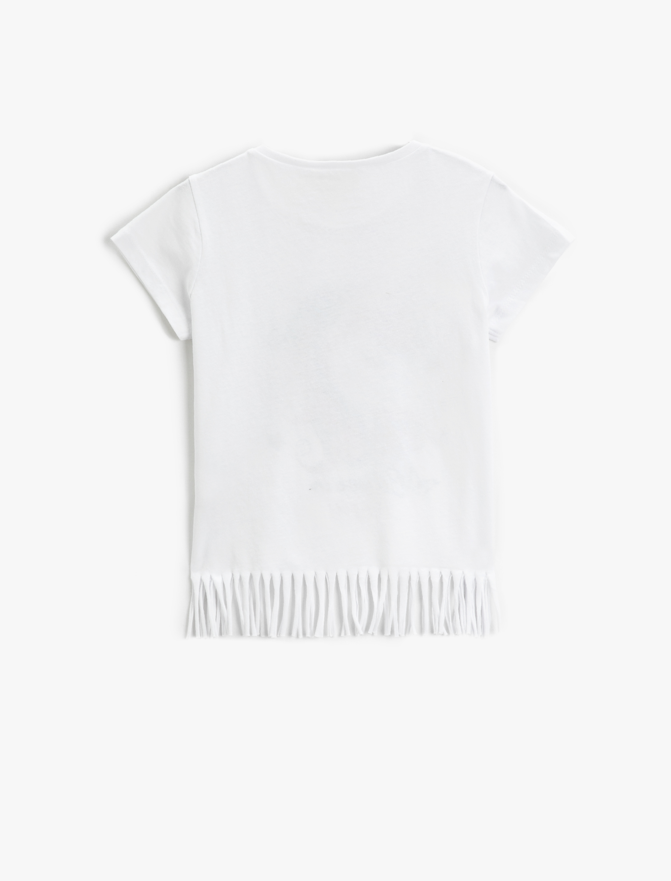  Kız Çocuk Unicorn Baskılı Püsküllü Tişört Kısa Kollu