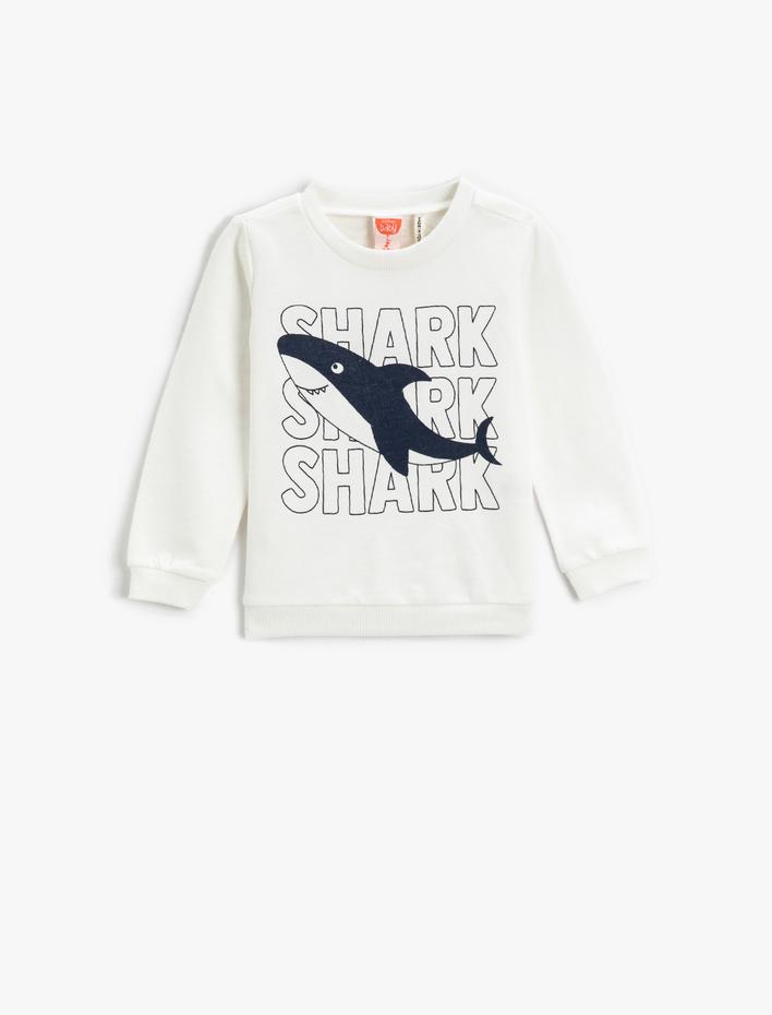 Erkek Bebek Köpek Balığı Baskılı Sweatshirt