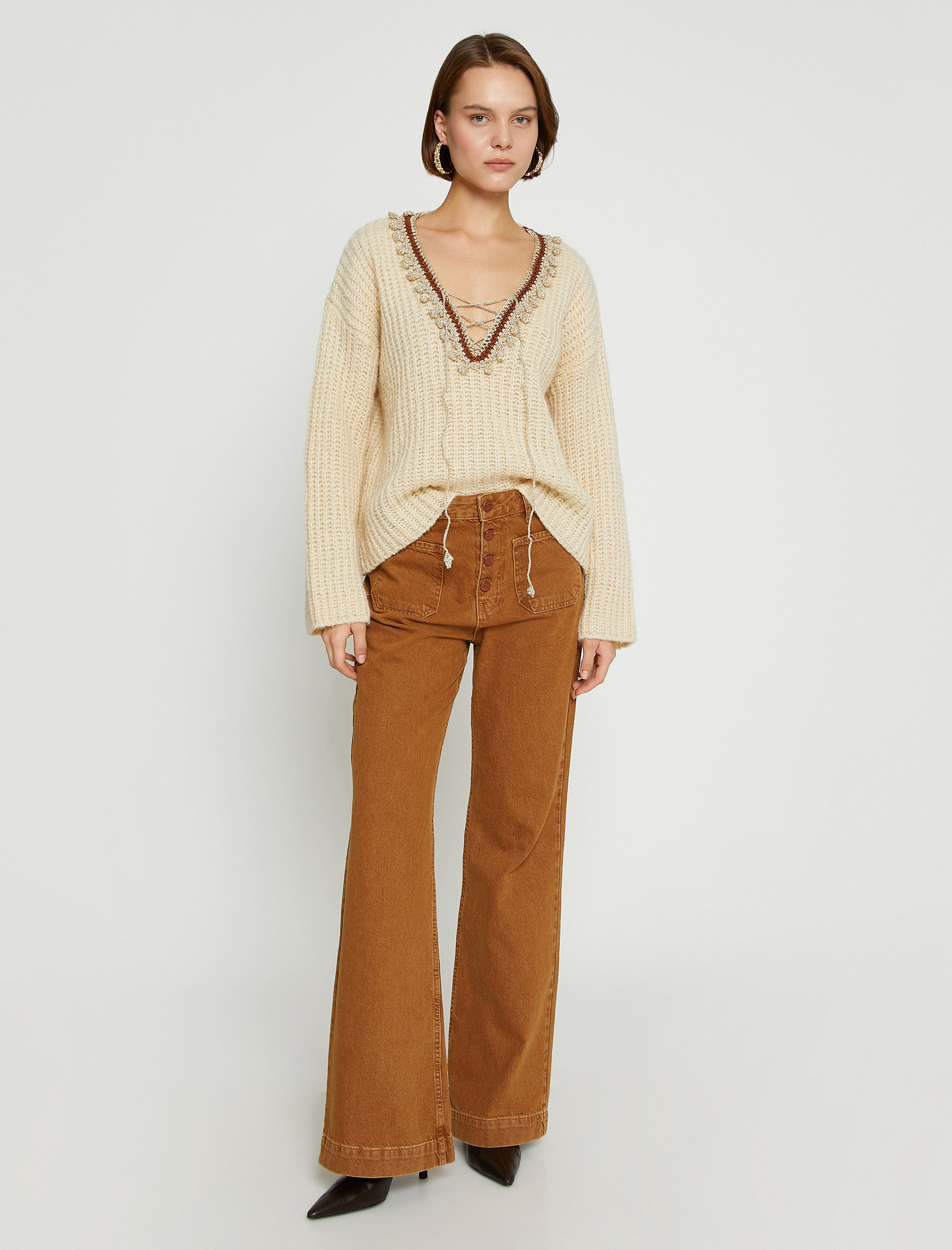   İspanyol Paça Yüksek Bel Kot Pantolon