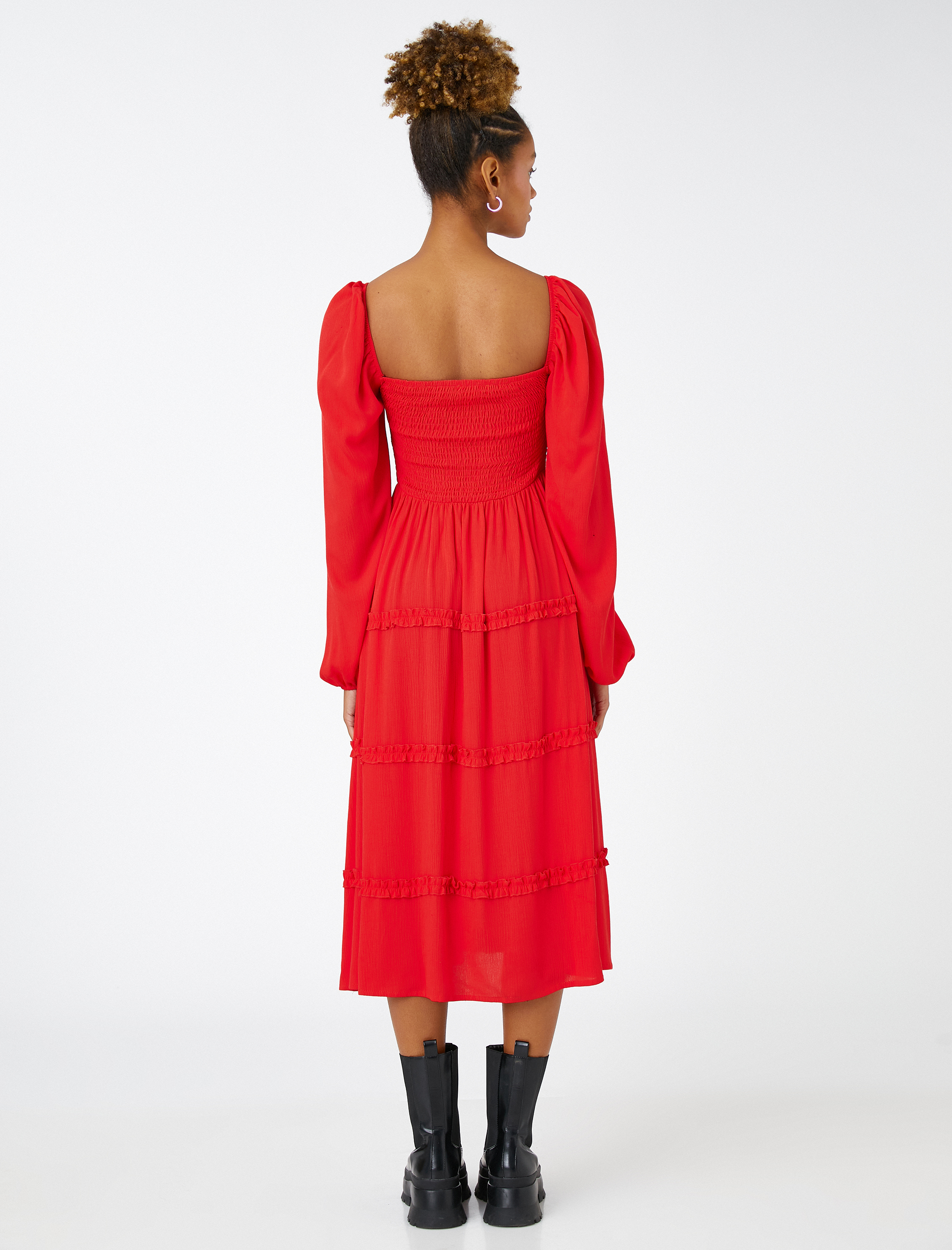   Midi Elbise Uzun Kollu Gipeli