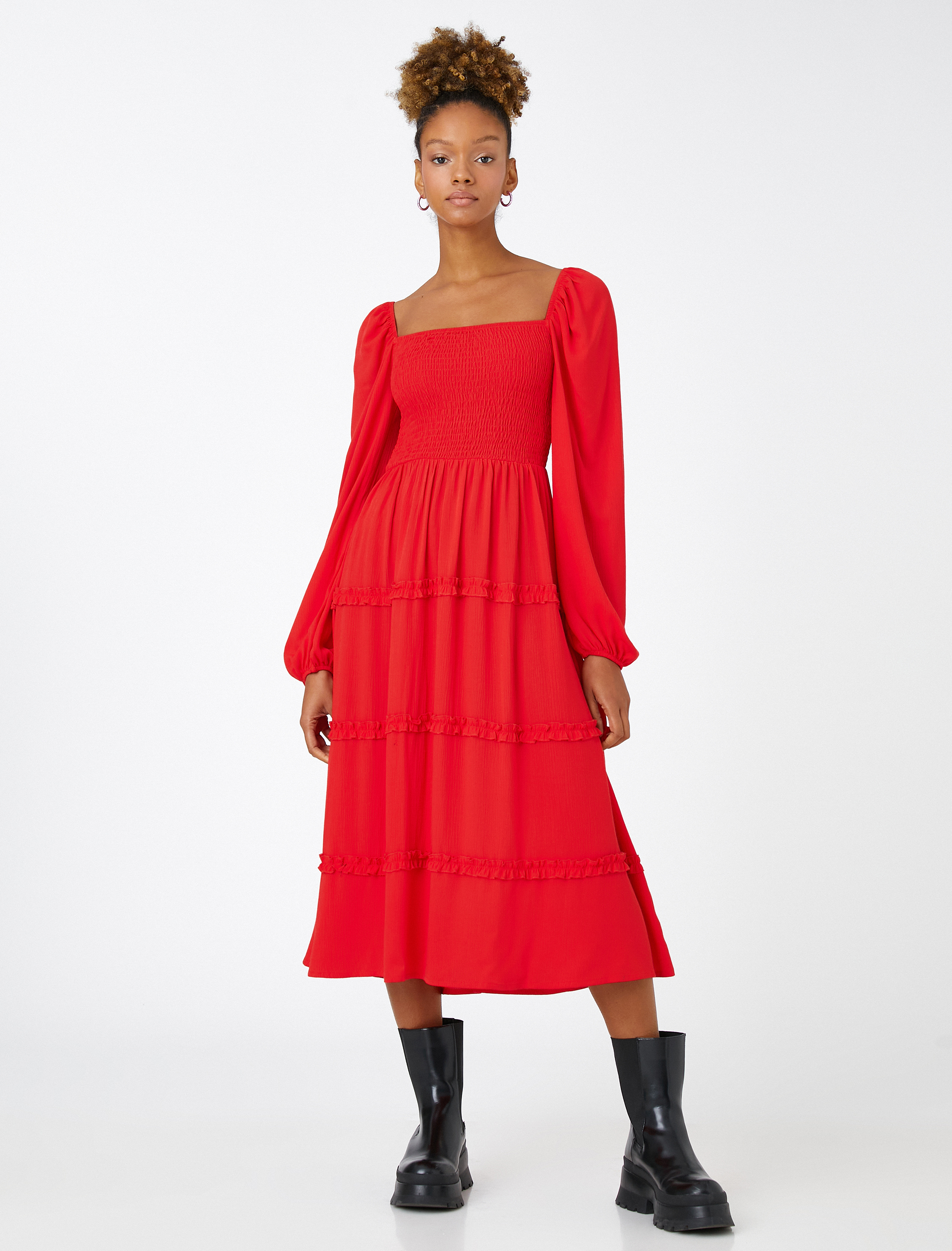   Midi Elbise Uzun Kollu Gipeli