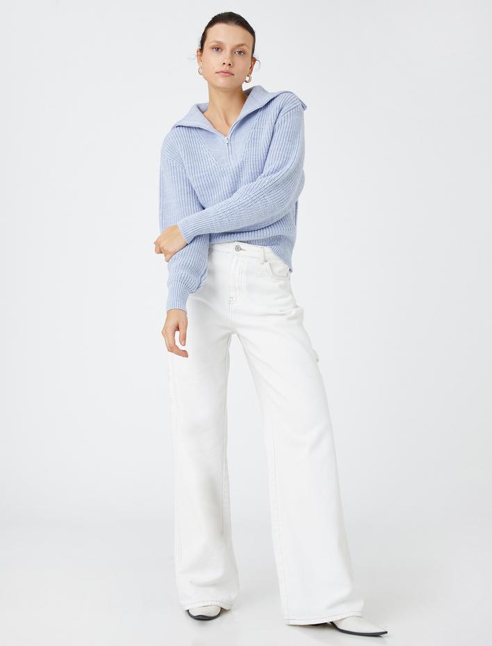  Fermuarlı Örgü Kazak Kaşmir Dokulu