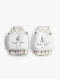 Peluş Unicorn İşlemeli Kapaklı Eldiven