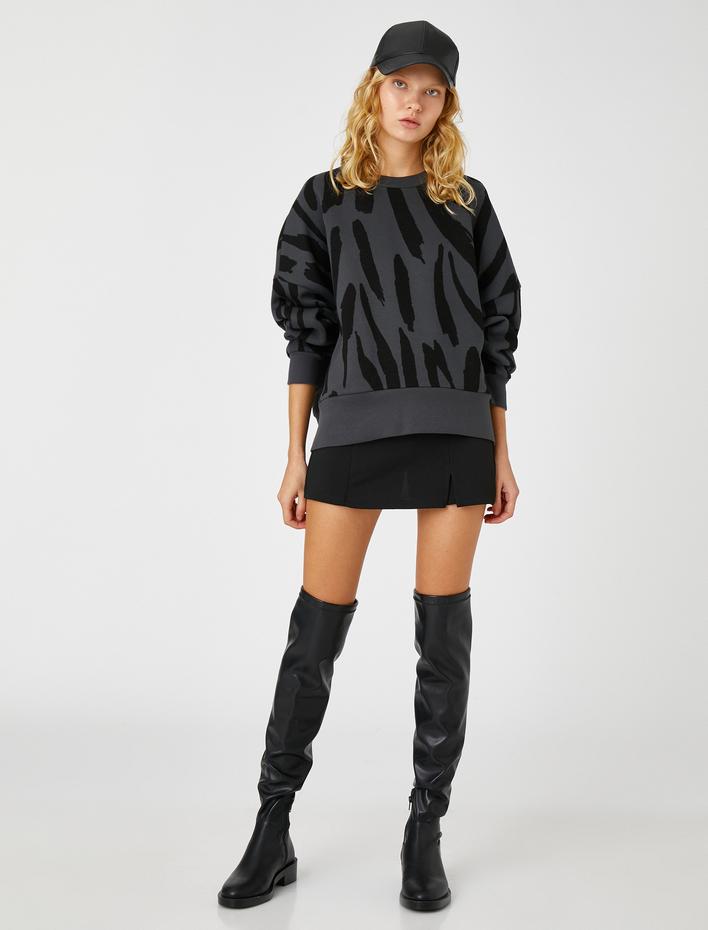  Bisiklet Yaka Sweatshirt Uzun Kollu İçi Polarlı