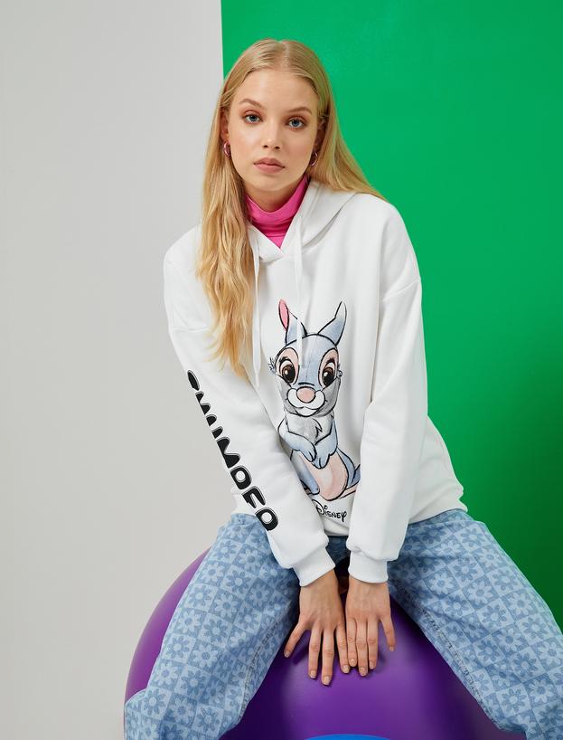  Oversize Baskılı Kapüşonlu Sweatshirt Disney Lisanslı İçi Polarlı