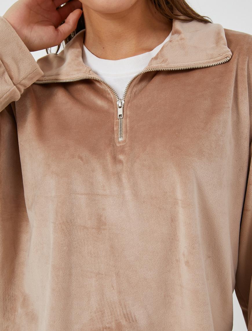   Kışlık Pijama Üstü Kadife Dik Yaka Fermuarlı