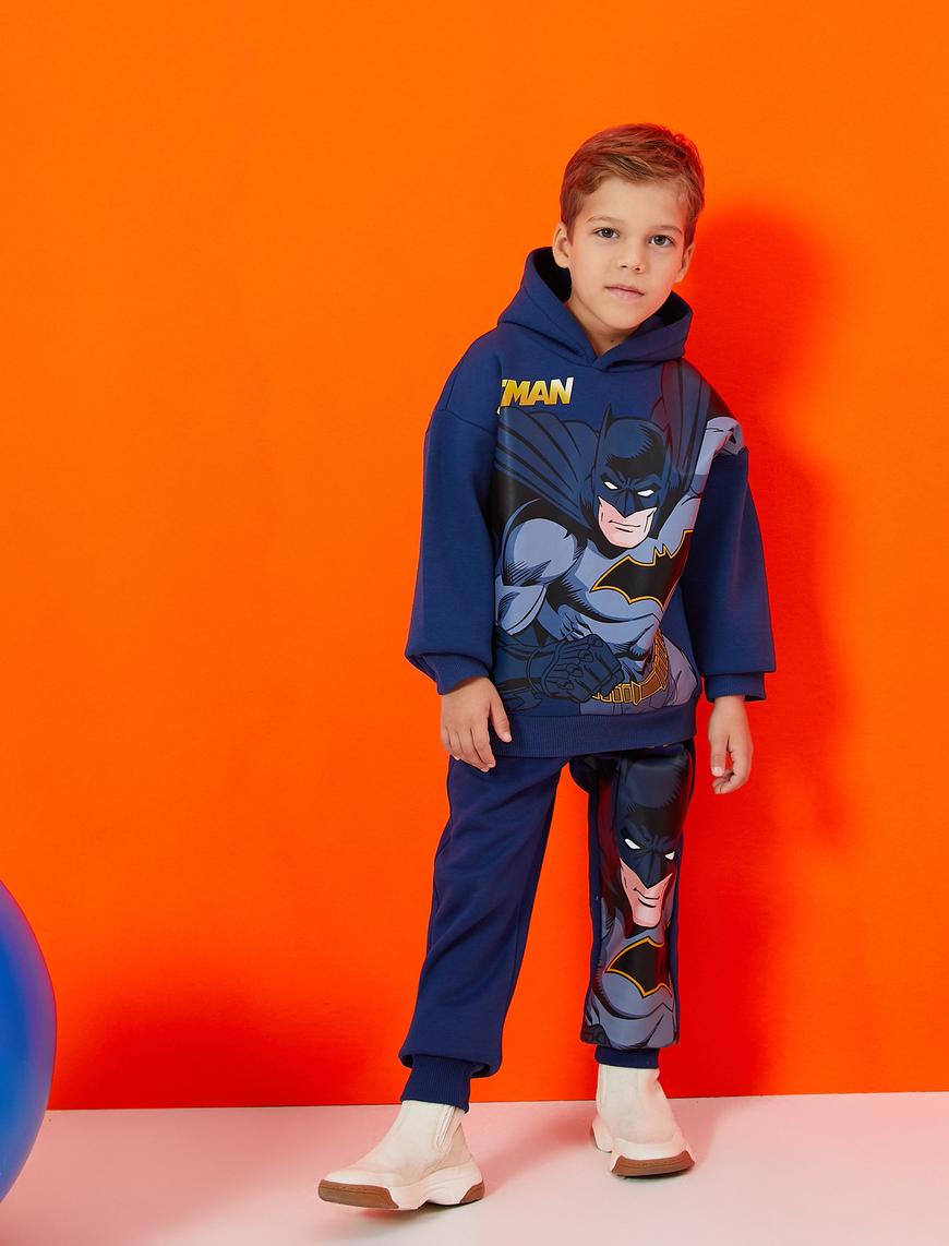  Erkek Çocuk Batman Kapüşonlu Sweatshirt Baskılı Lisanslı