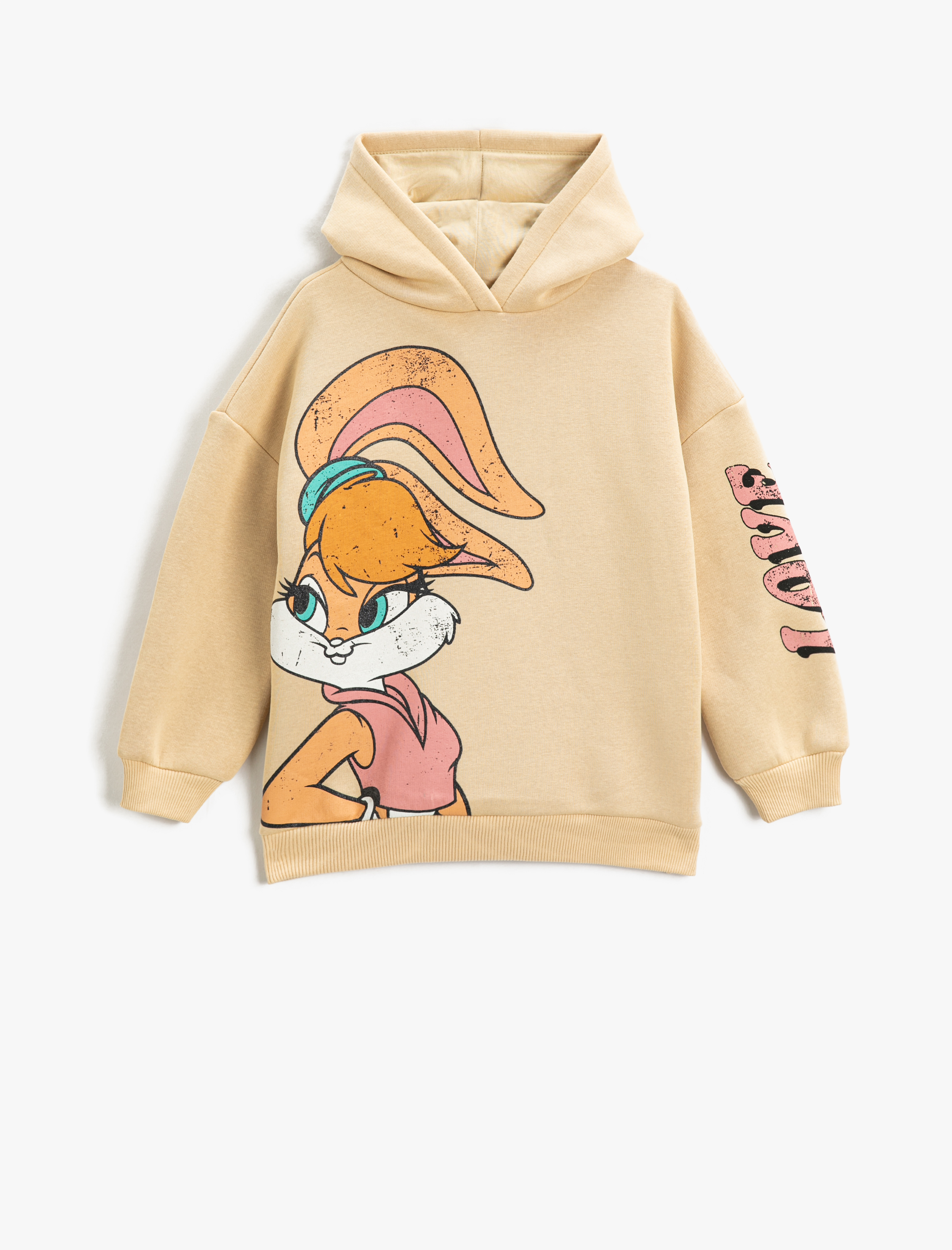  Kız Çocuk Lola Bunny Baskılı Lisanslı Kapüşonlu Sweatshirt Arkası Slogan Baskılı Şardonlu