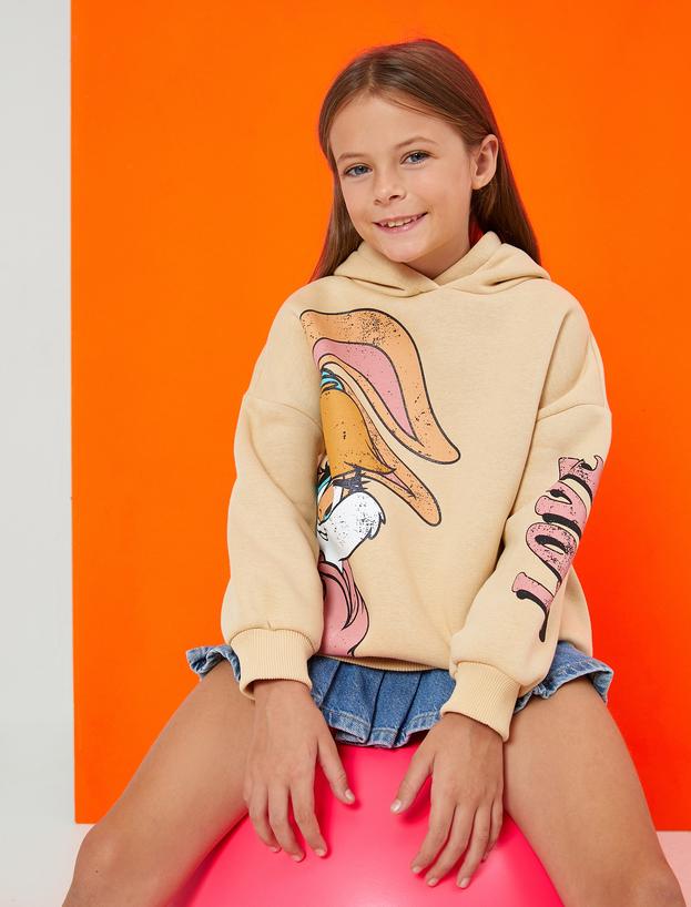Kız Çocuk Lola Bunny Baskılı Lisanslı Kapüşonlu Sweatshirt Arkası Slogan Baskılı