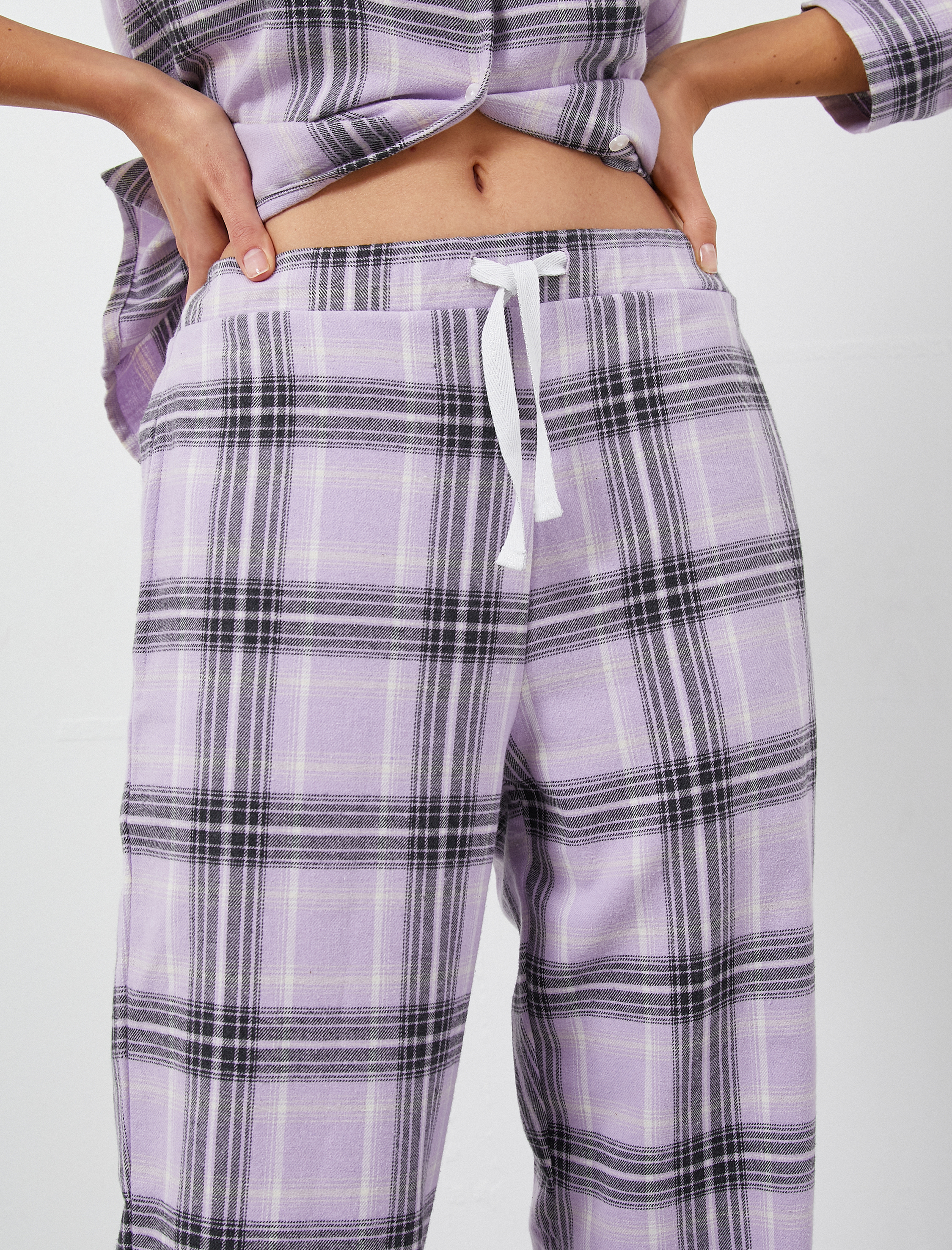   Kareli Pijama Altı Beli Lastikli Düz Paça