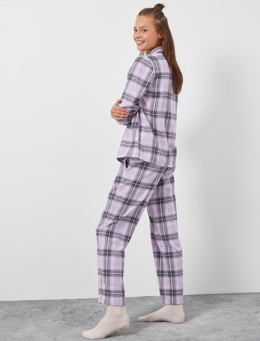   Kareli Pijama Altı Beli Lastikli Düz Paça
