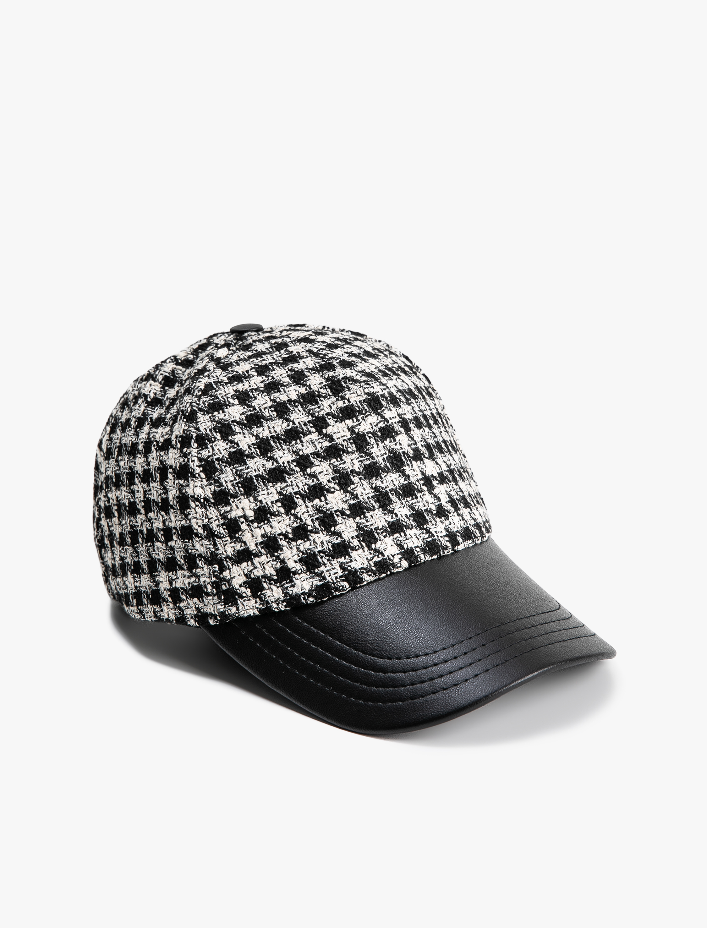  Kadın Cap Şapka Kazayağı Desenli Suni Deri Görünüm Detaylı