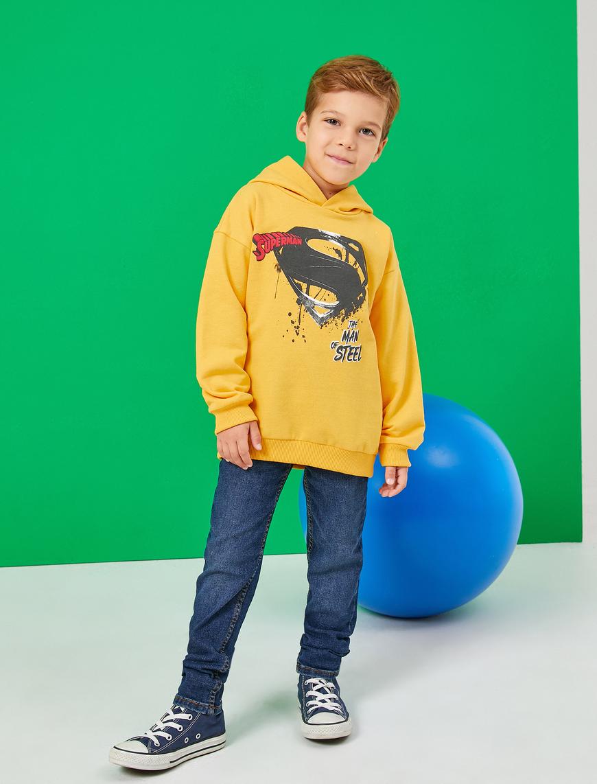 Erkek Çocuk Superman Sweatshirt Lisanslı Baskılı Kapüşonlu