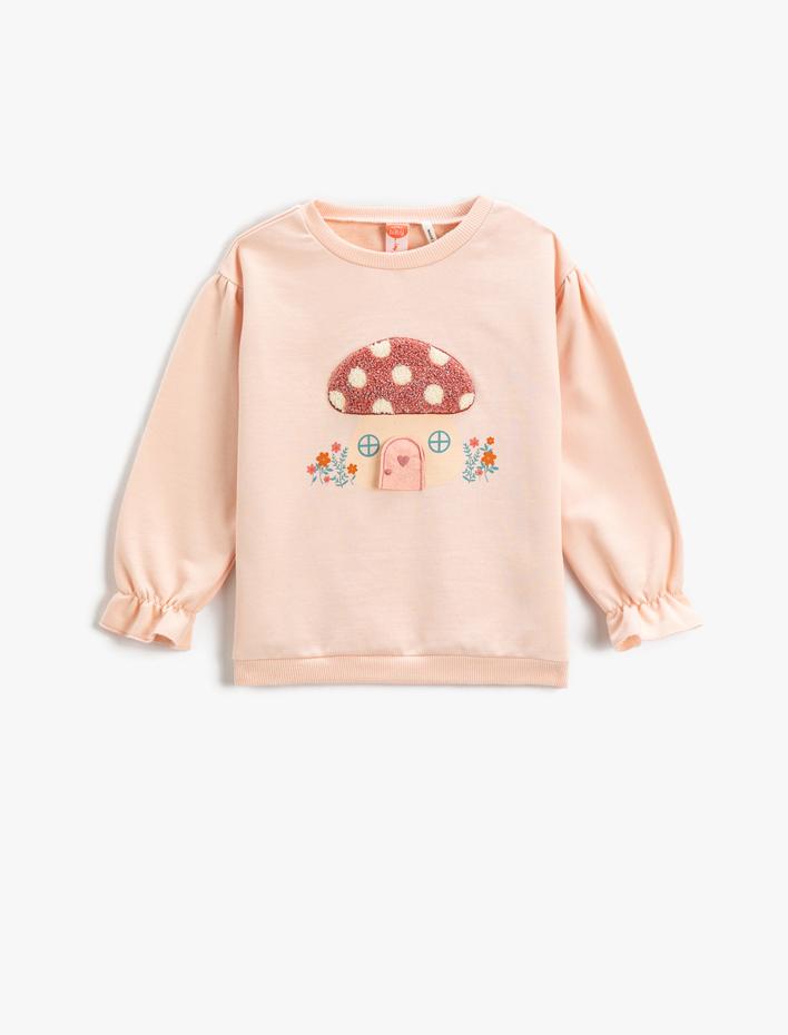 Kız Bebek Mantar Aplike Detaylı Sweatshirt Pamuklu