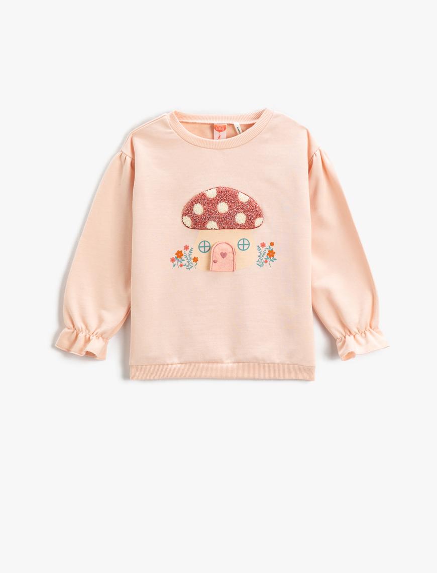  Kız Bebek Mantar Aplike Detaylı Sweatshirt Pamuklu