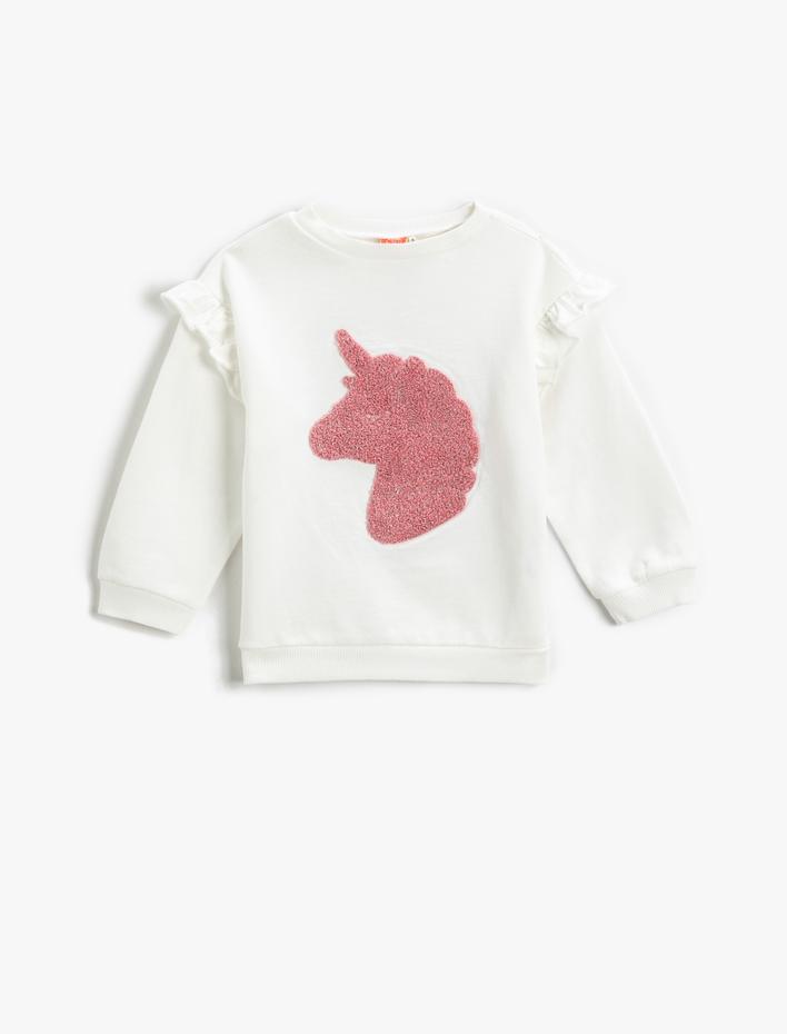 Kız Bebek Unicorn Aplike Detaylı Sweatshirt Fırfır Detaylı