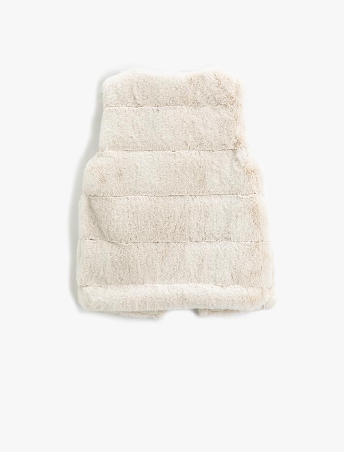 Kız Çocuk Peluş Yelek Yuvarlak Yaka Kolsuz