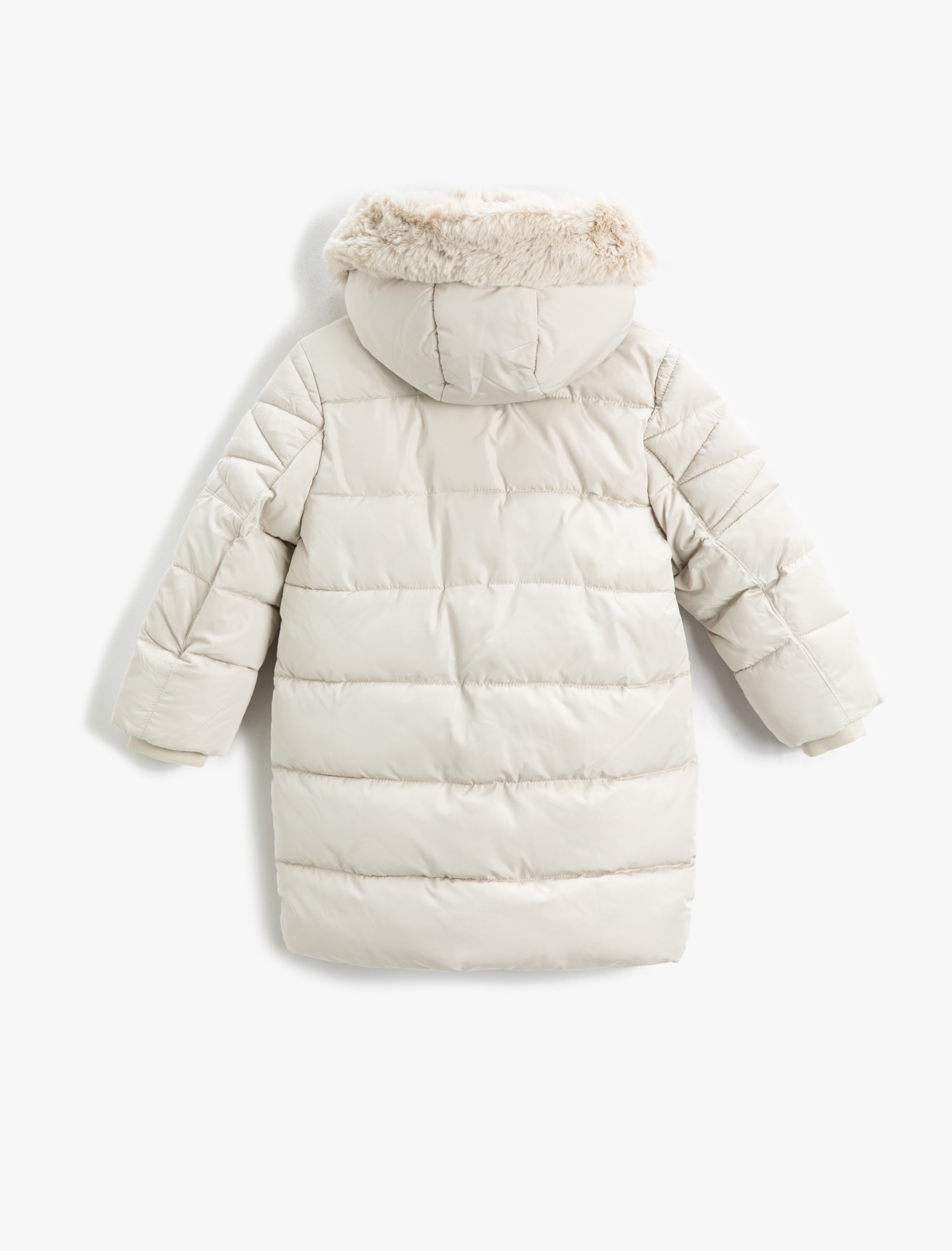  Kız Çocuk Uzun Şişme Mont Suni Kürk Detaylı Kapüşonlu