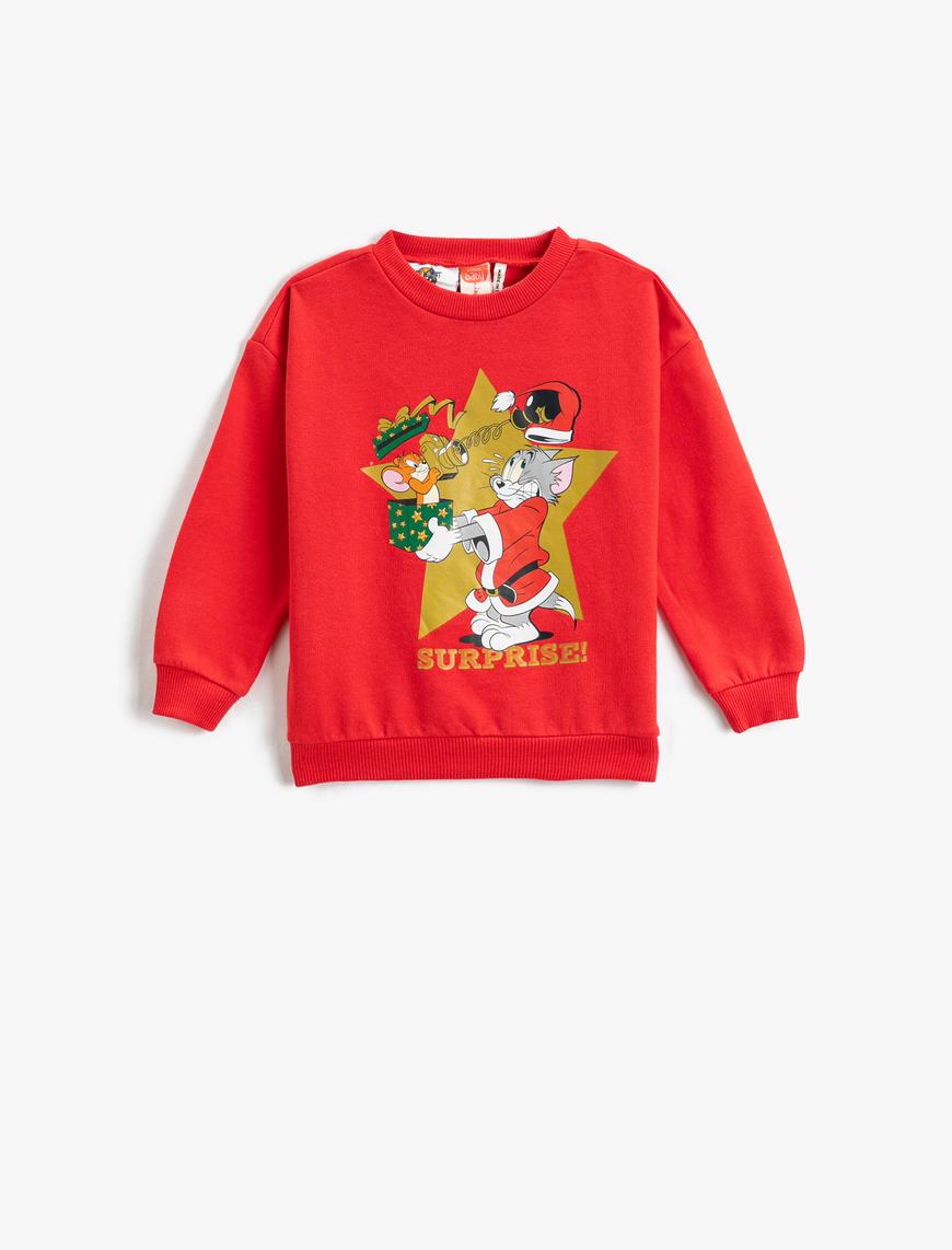  Erkek Bebek Yılbaşı Temalı Tom ve Jerry Baskılı Sweatshirt Lisanslı