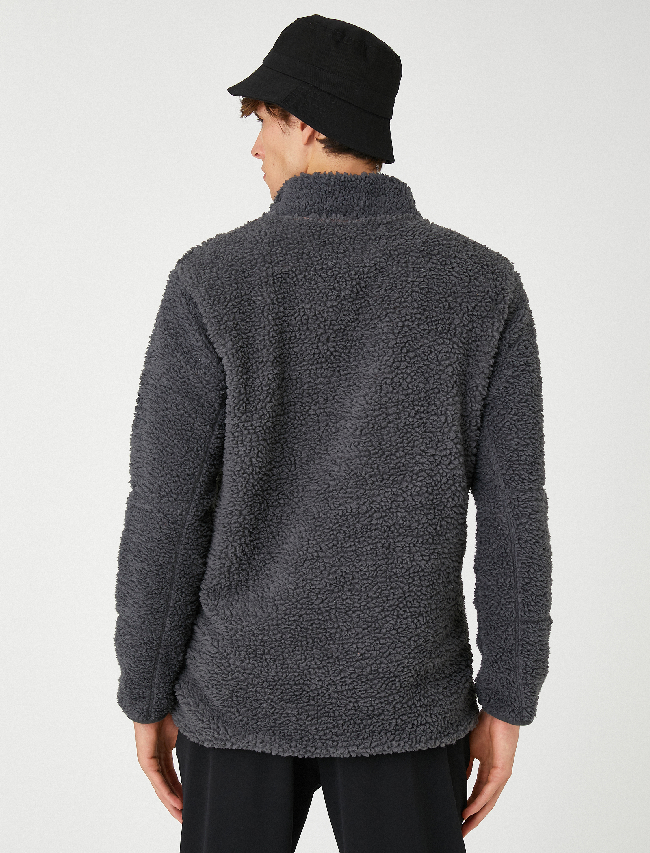   Dik Yaka Sweatshirt Slogan Etiket Baskılı Fermuarlı Cepli