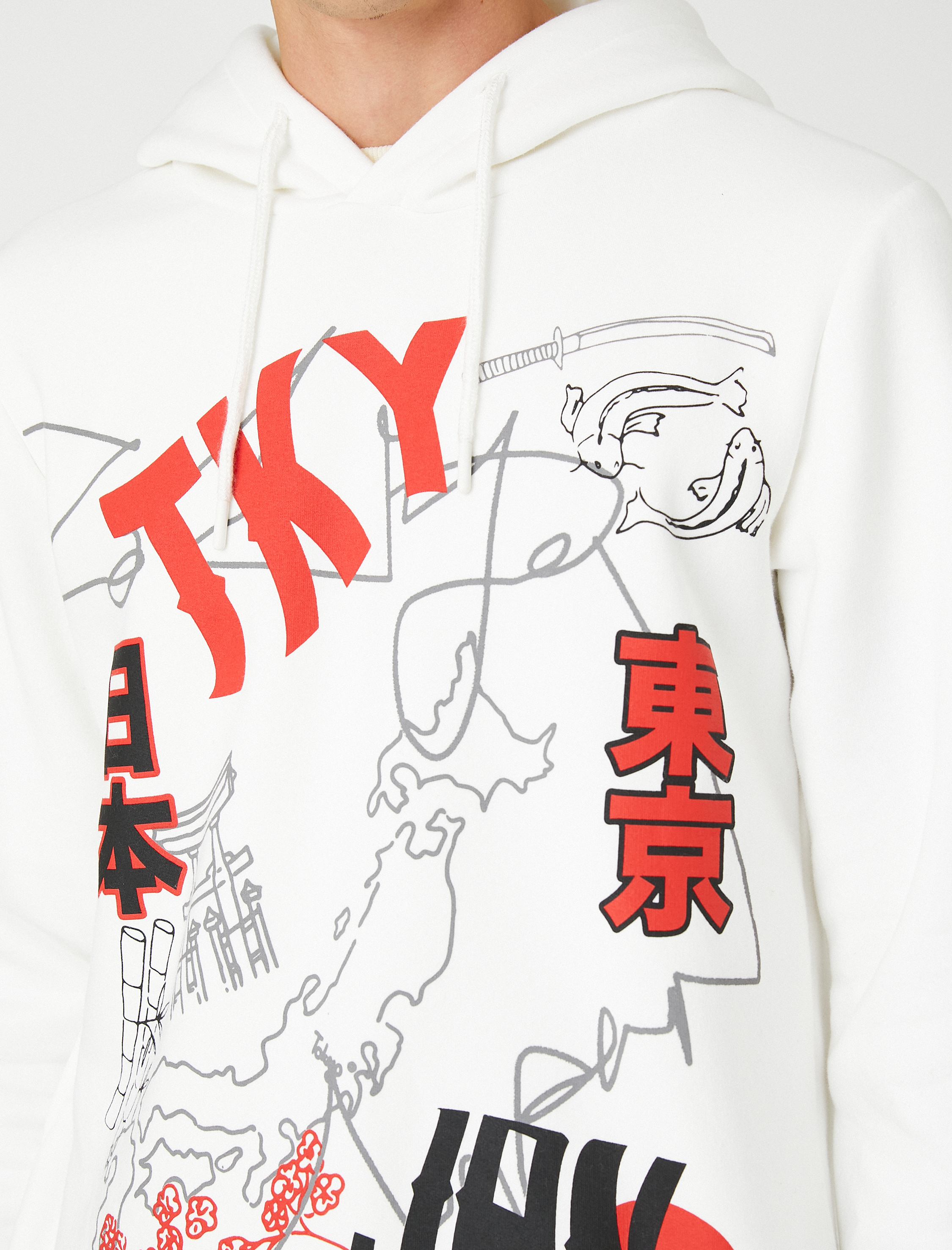   Basic Kapşonlu Sweatshirt Şardonlu Slogan Baskılı Uzun Kollu