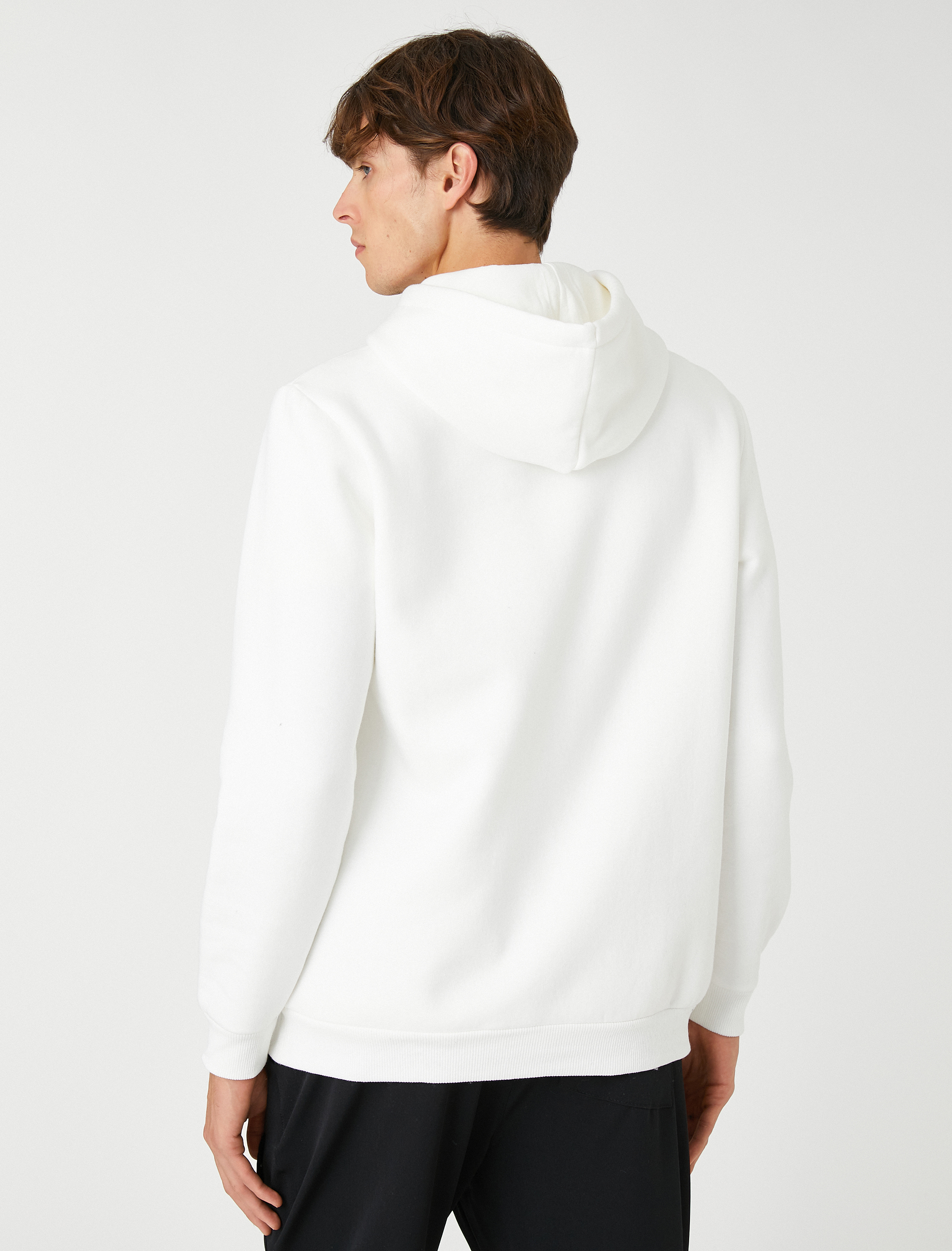   Basic Kapşonlu Sweatshirt Şardonlu Slogan Baskılı Uzun Kollu