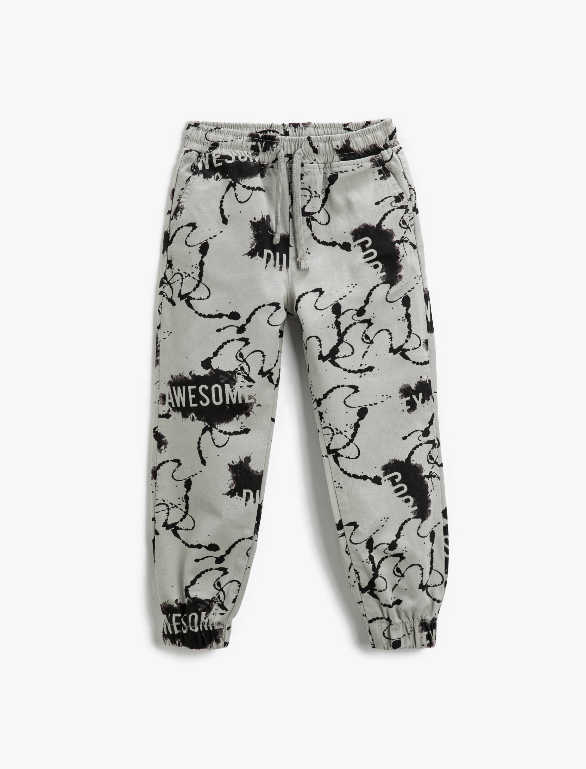  Erkek Çocuk Jogger Pantolon Baskılı Pamuklu Beli Bağlamalı