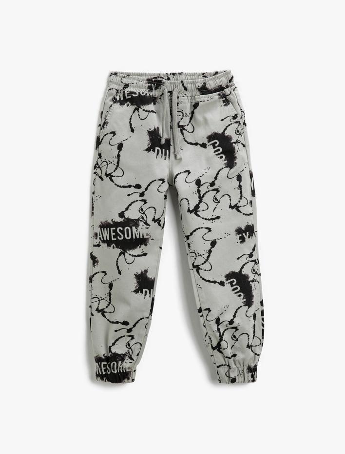 Erkek Çocuk Jogger Pantolon Baskılı Pamuklu Beli Bağlamalı